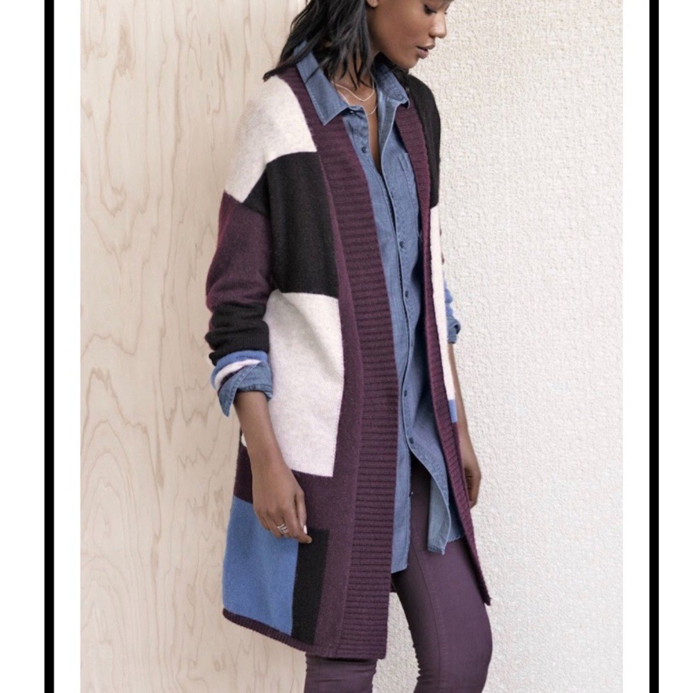 Caslon Geometric Print Patterned Multicolored Long Cardigan size Small